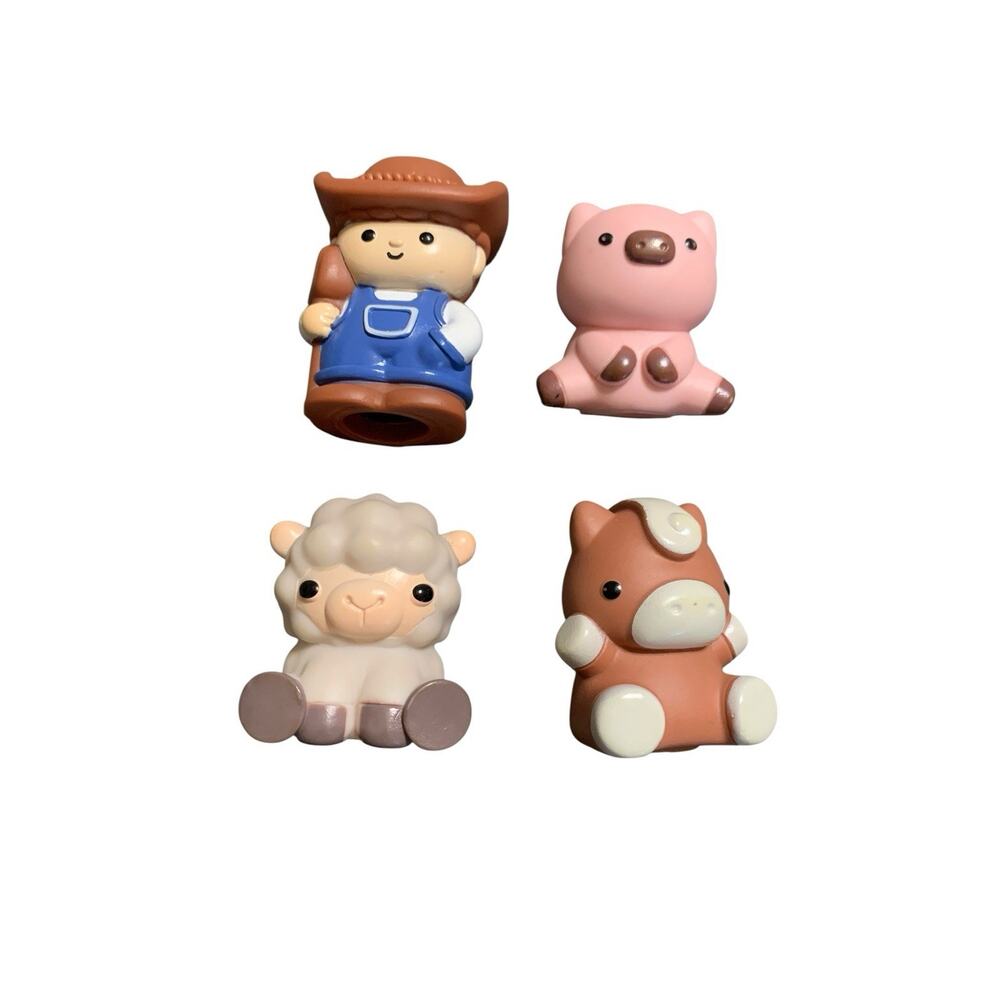 Farm Animals Farmers Figures 2" Plastic Rubber Lot Of 4 Pig Sheep Horse Farmer